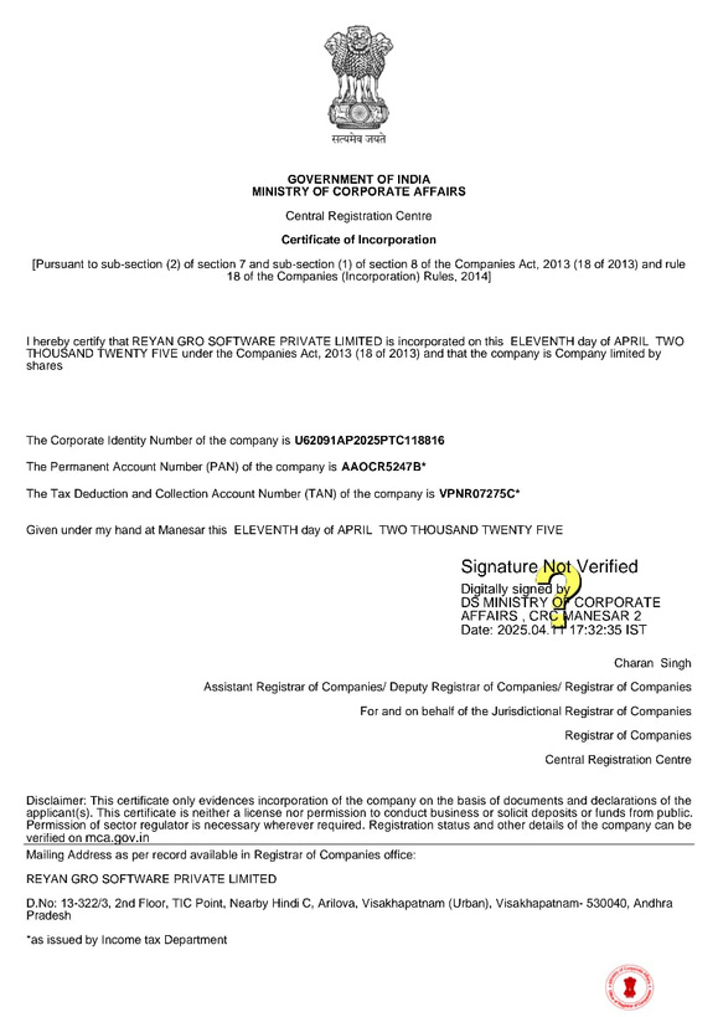 TAN Certificate