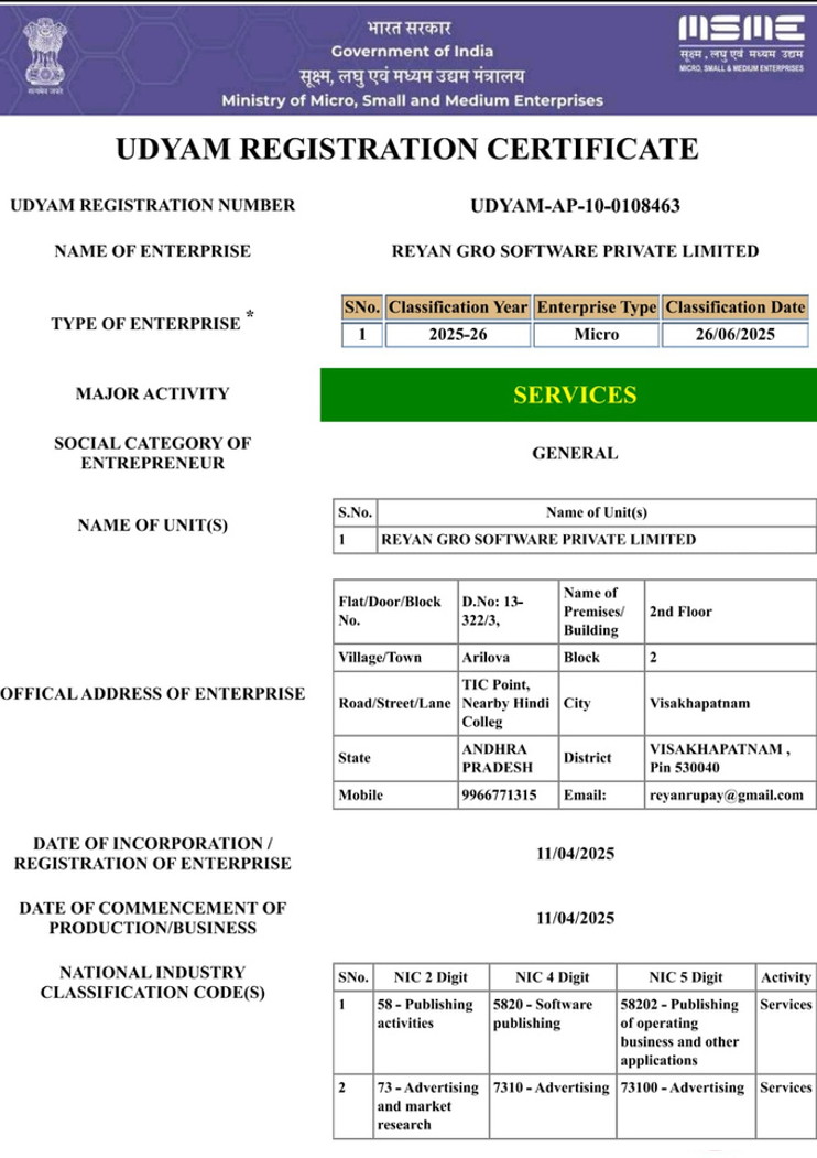 Udyam MSME Registration Certificate